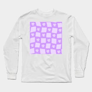 Large Floral Checker Board - Digital Lavender Long Sleeve T-Shirt